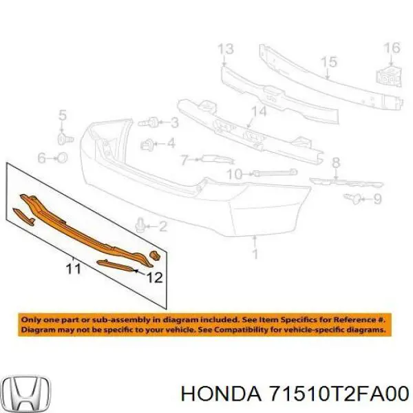 71510T2FA00 Honda Накладка бампера заднього