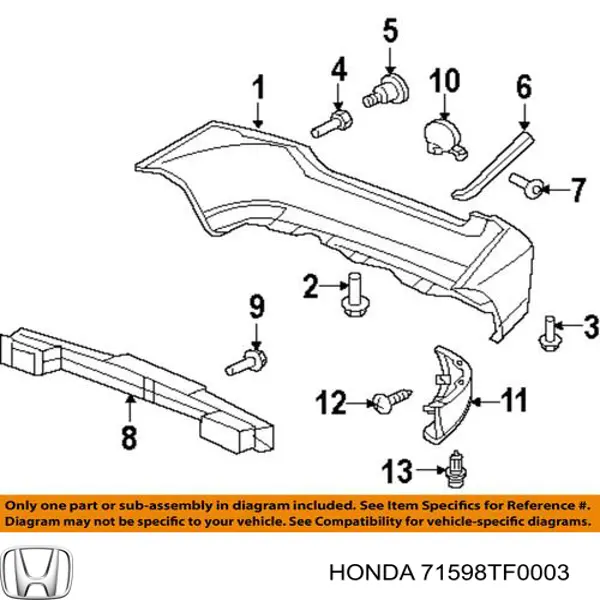 Направляюча заднього бампера, ліва Honda 71598TF0003 ціна, від 6.27 USD
