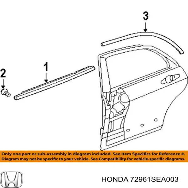 72961SEA003 Honda Молдинг задніх лівих дверей, верхній