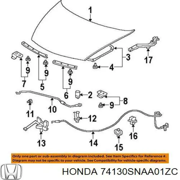 Трос відкриття капота на Honda Civic (FD1)