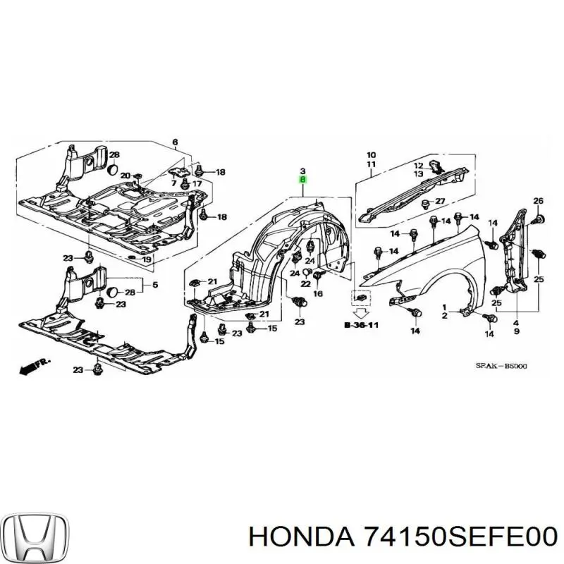 74150SEFE00 Honda Підкрилок переднього крила, лівий