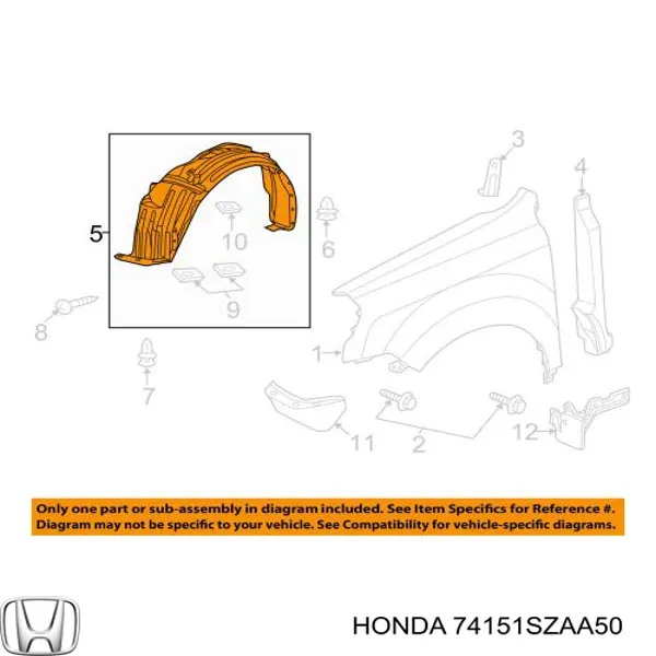 74151SZAA50 Honda Підкрилок переднього крила, лівий
