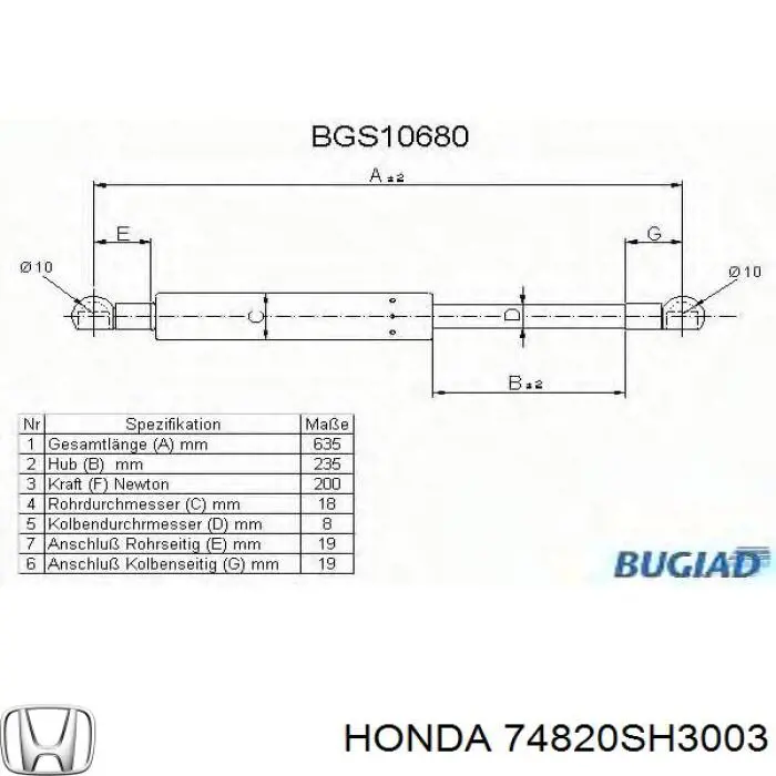Амортизатор двері задньої Honda 74820SH3003 ціна, від 7.89 USD