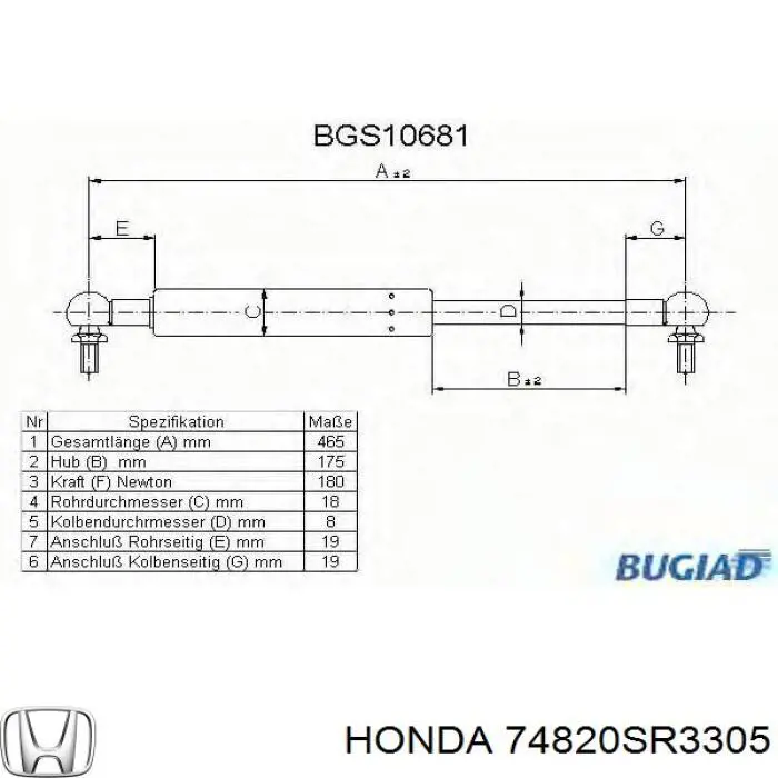 74820SR3305 Honda амортизатор скла задніх, 3/5-ї двері (ляди)