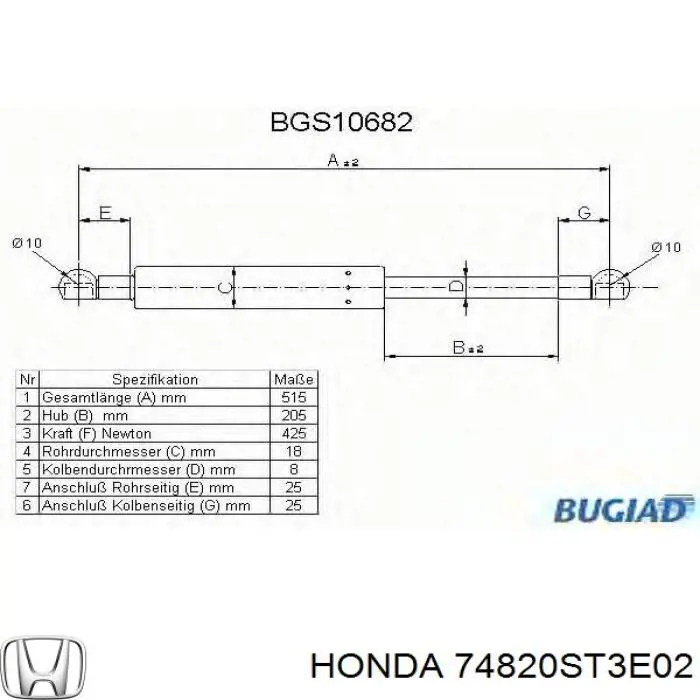 Амортизатор двері задньої Honda 74820ST3E02 ціна, від 9.62 USD