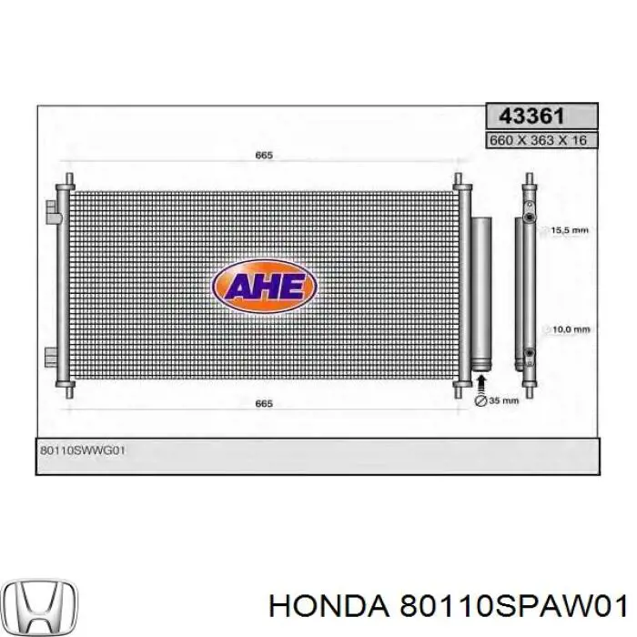 Радіатор кондиціонера 80110SPAW01 Honda