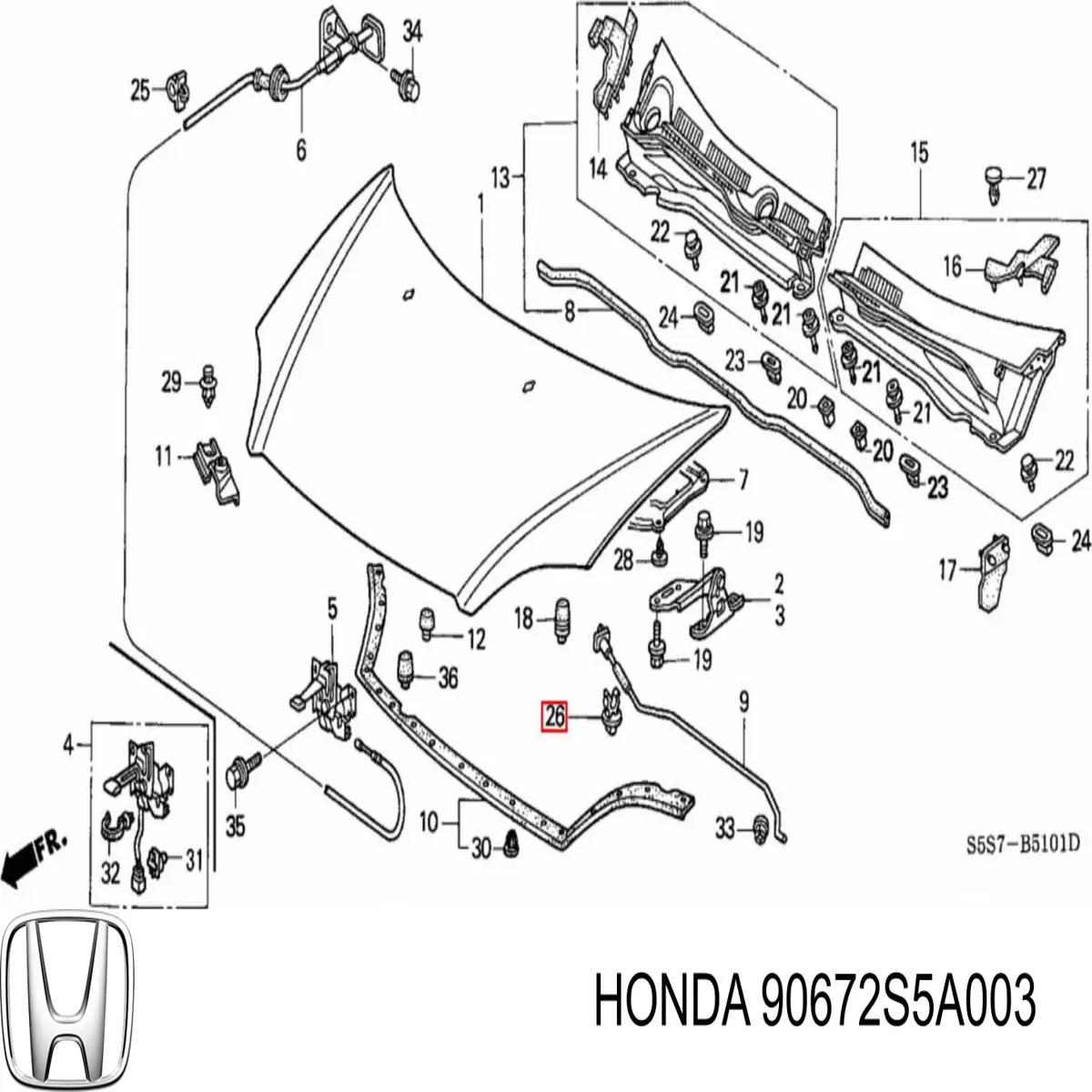 Фіксатор підпори капота 90672SCC003 Honda