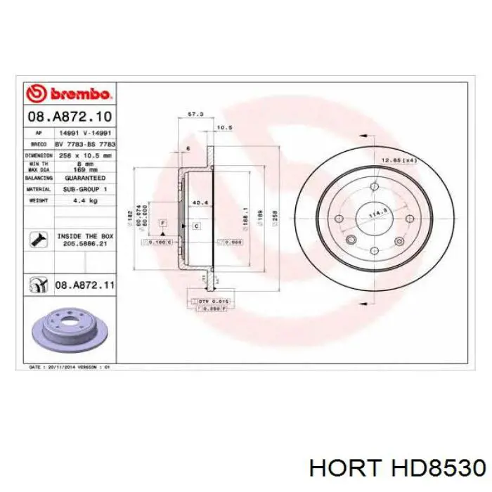 Диск гальмівний задній HD8530 Hort