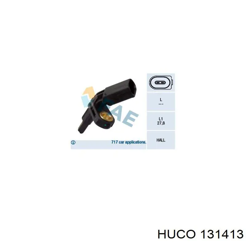 Купити 131413 Huco Датчик АБС (ABS) передній, лівий