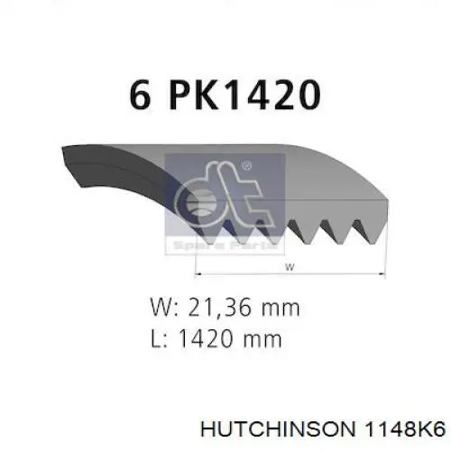 Ремінь генератора 1148K6 Hutchinson