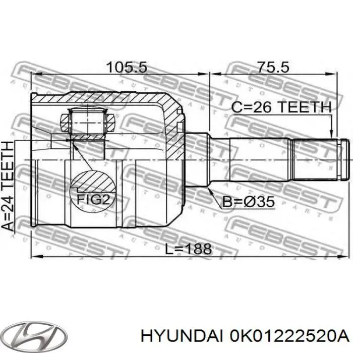 Купити 0K01222520A Hyundai/Kia ШРУС внутрішній правий