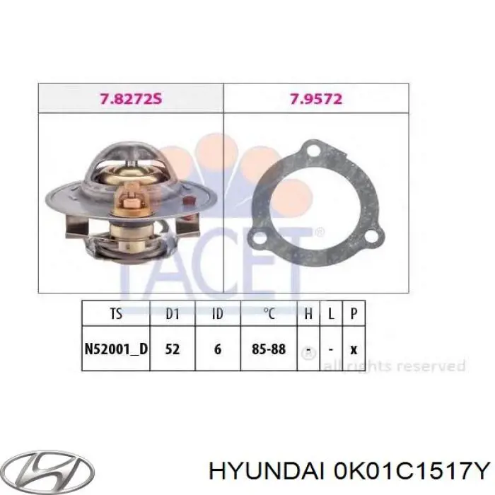Автомобільний термостат Hyundai/Kia 0K01C1517Y ціна, від 34.19 USD