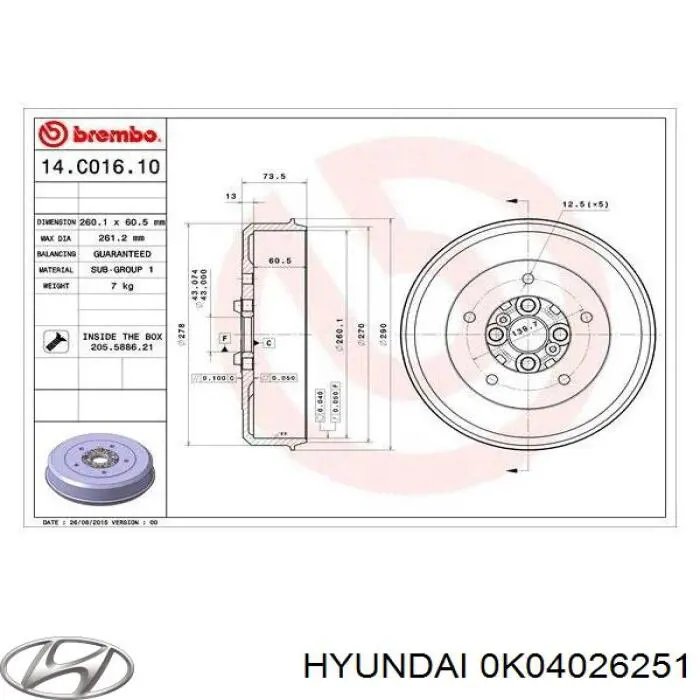 Барабан гальмівний задній 0K04026251 Hyundai/Kia