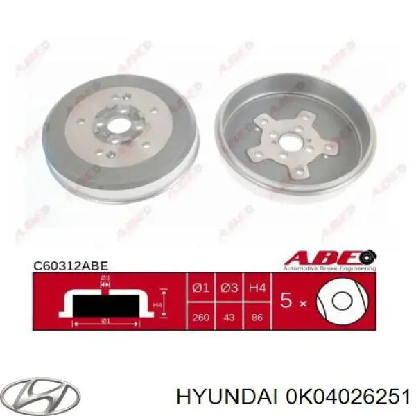 0K04026251 Hyundai/Kia Барабан гальмівний задній