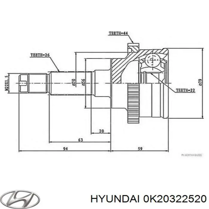 Купити 0K20322520 Hyundai/Kia Шарнір приводу зовнішній
