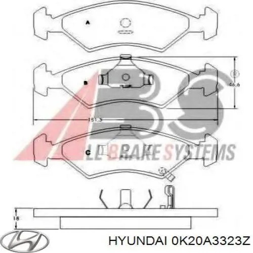 Колодки гальмівні передні, дискові 0K20A3323Z Hyundai/Kia