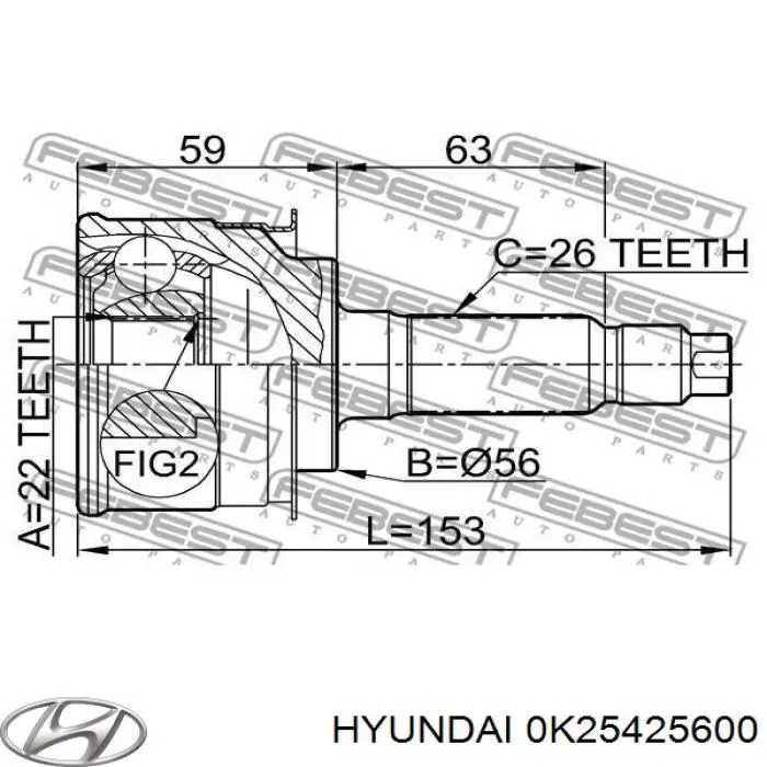 0K25425600 Hyundai/Kia піввісь (привід передня, ліва)