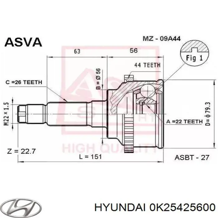 Купити 0K25425600 Hyundai/Kia Ліва піввісь