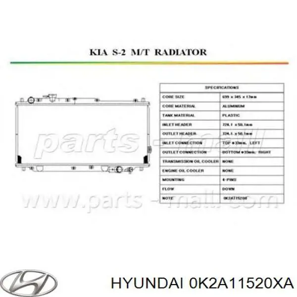 Купити 0K2A11520XA Hyundai/Kia Радіатор двигуна