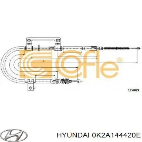 Купити 0K2A144420E Hyundai/Kia Трос ручного гальма задній, лівий