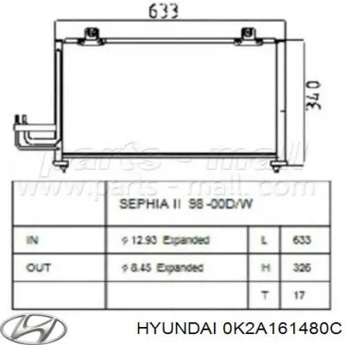 0K2A161480C Hyundai/Kia радіатор кондиціонера