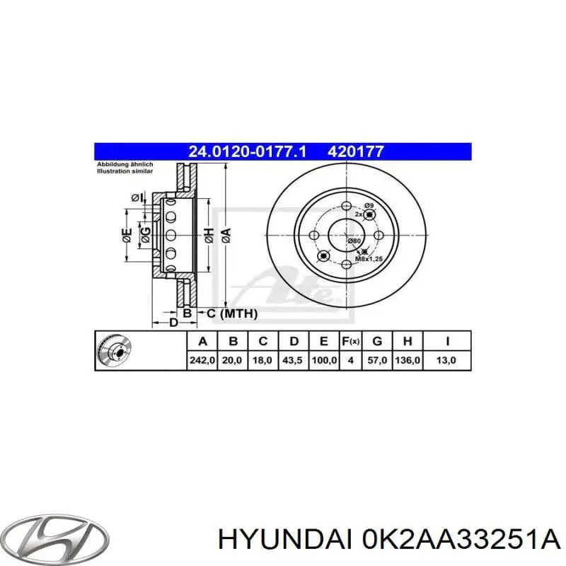 Диск гальмівний передній Hyundai/Kia 0K2AA33251A