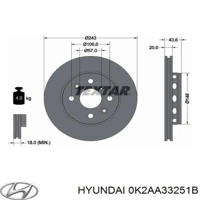 Гальмівні диски передні 0K2AA33251B Hyundai/Kia