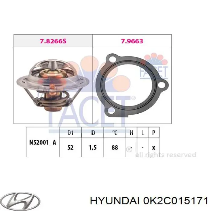 Купити 0K2C015171 Hyundai/Kia Термостат в корпусі