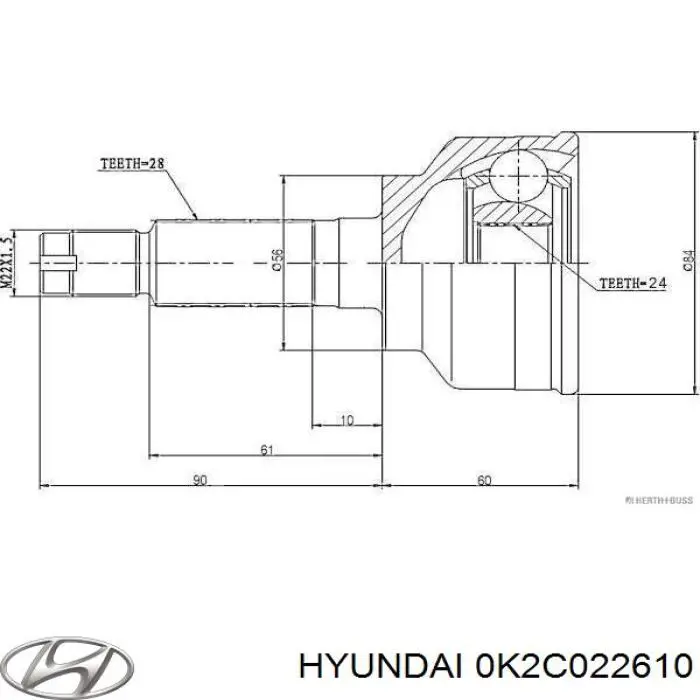 Привід передній лівий Hyundai/Kia 0K2C022610 ціна, від 77.60 USD