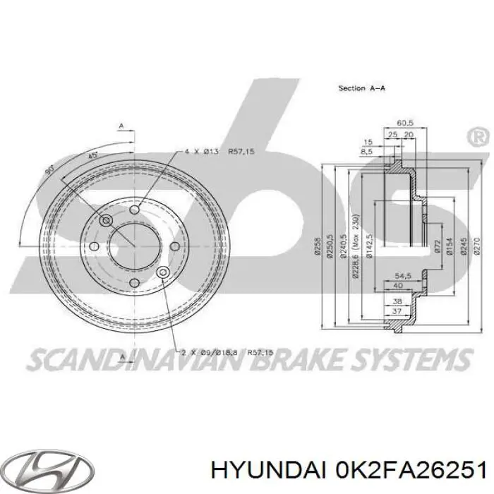 Купити 0K2FA26251 Hyundai/Kia Барабан гальмівний задній
