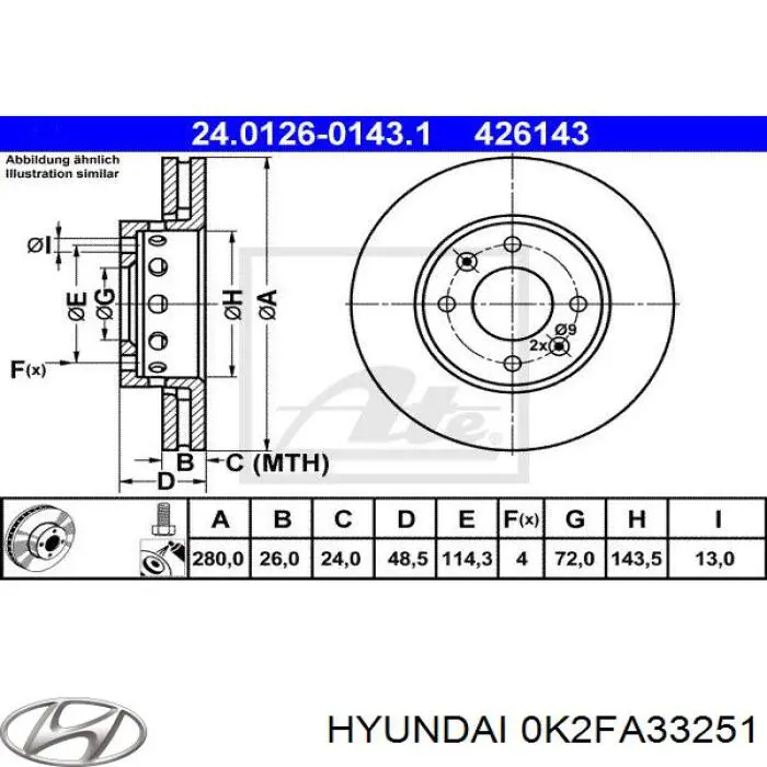 Гальмівні диски передні 0K2FA33251 Hyundai/Kia