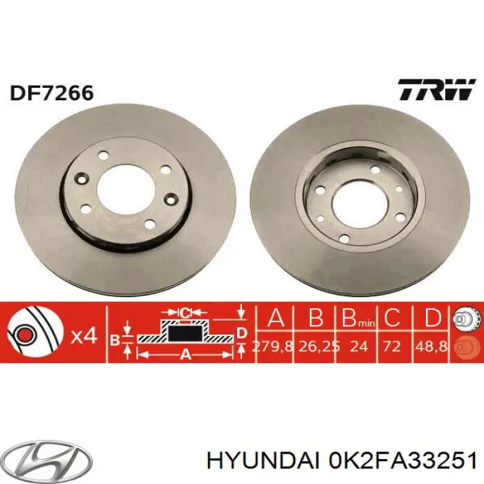 Диск переднього гальма Hyundai/Kia 0K2FA33251 ціна, від 36.97 USD