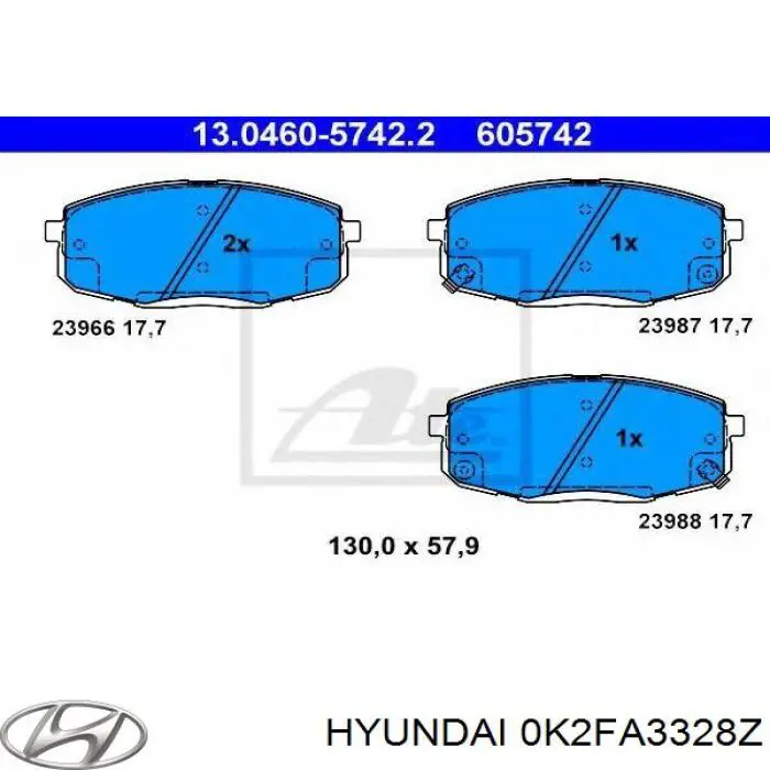 Передні тормозні колодки 0K2FA3328Z Hyundai/Kia