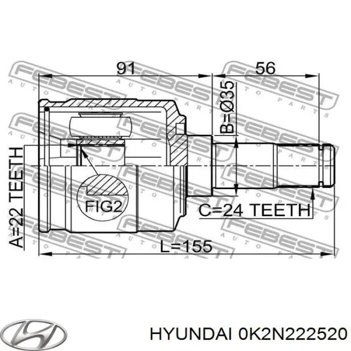 Шарнір кутових швидкостей передній лівий Hyundai/Kia 0K2N222520 ціна, від 58.02 USD