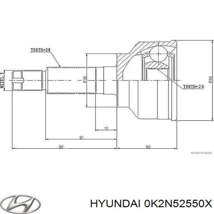 Піввісь (привід) передня, права IK0K2C22550X Market (OEM)