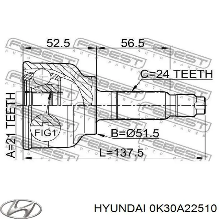 ШРУС зовнішній передній, правий HYUNDAI 0K30A22510