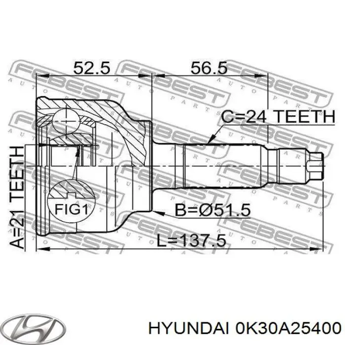 Піввісь передня, права Hyundai/Kia 0K30A25400 ціна, від 110.37 USD