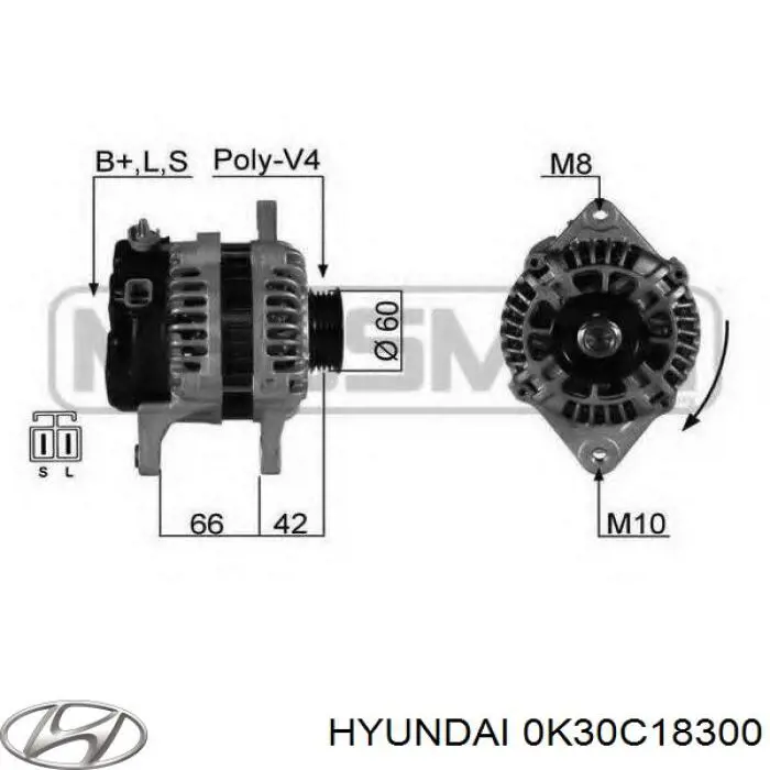 Генератор 0K30C18300 Hyundai/Kia