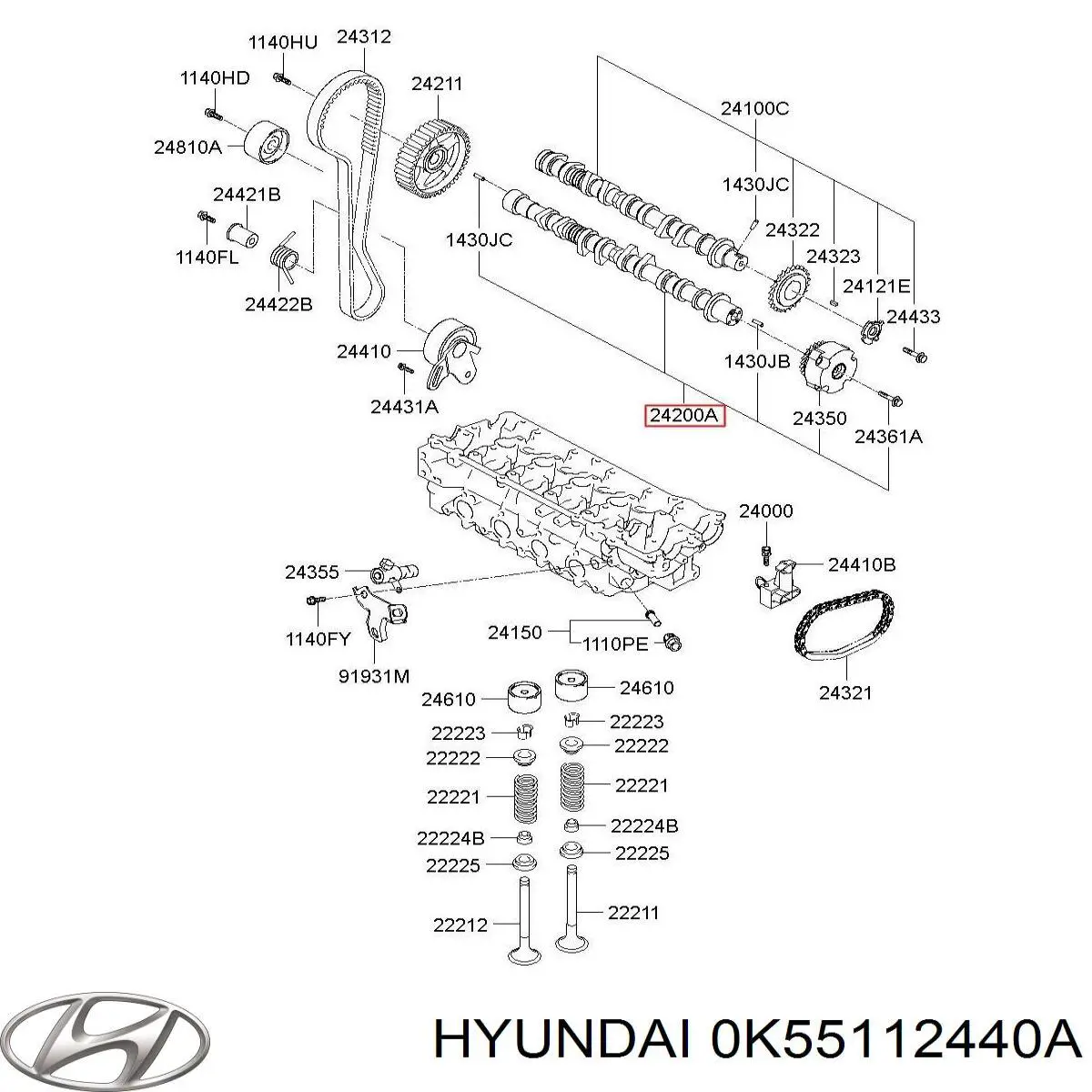 0K55112440A Hyundai/Kia розподільний вал двигуна випускний