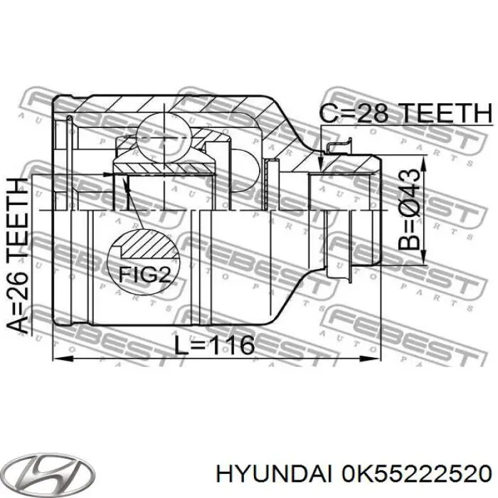 0K55222520 Hyundai/Kia шрус внутрішній, передній, правий