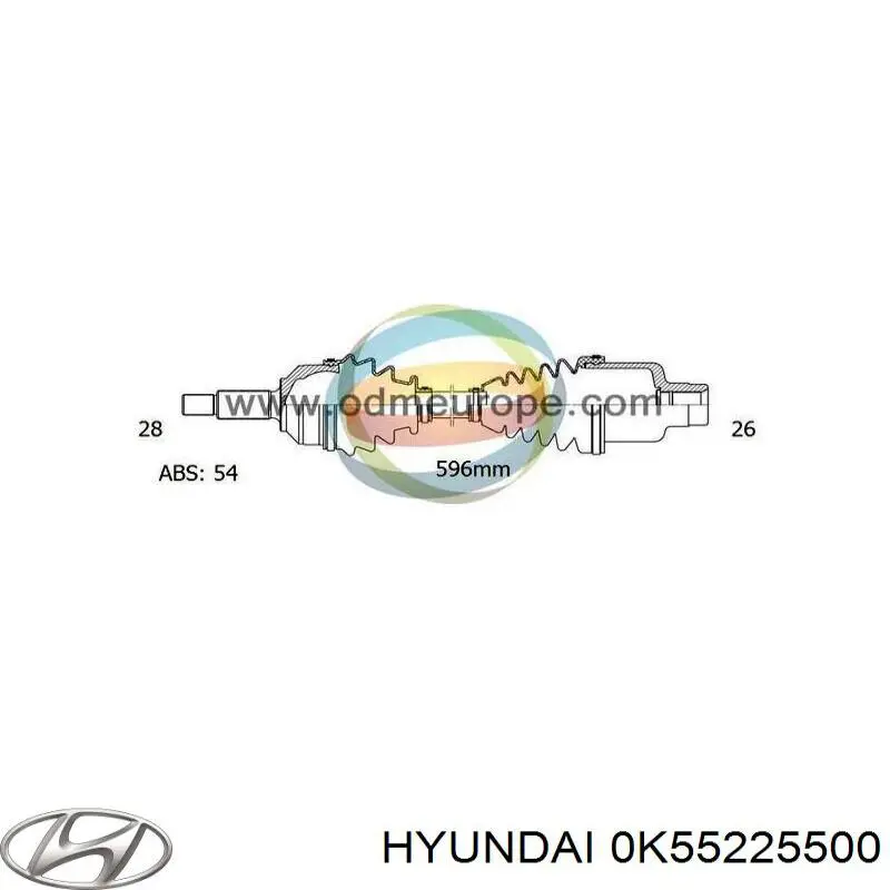 Піввісь (привід) передня, права 0K55225500 Hyundai/Kia