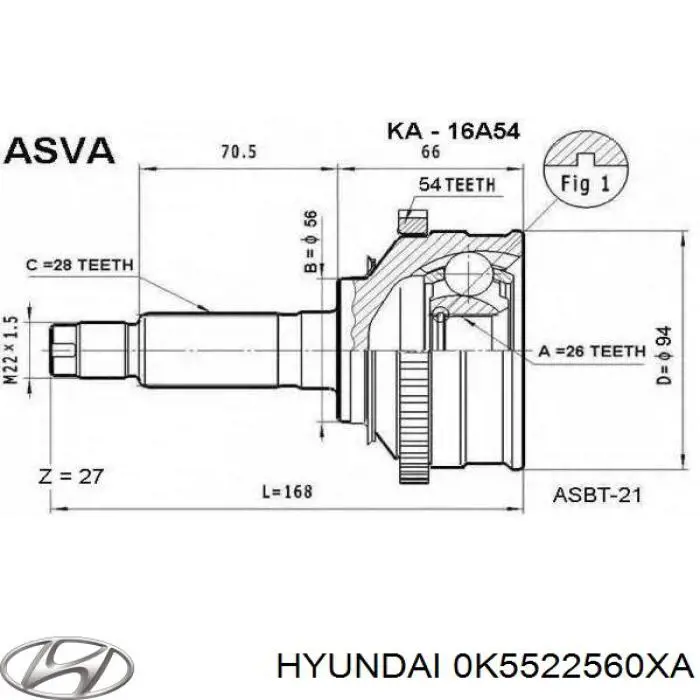 0K5522560XA Hyundai/Kia піввісь (привід передня, права)