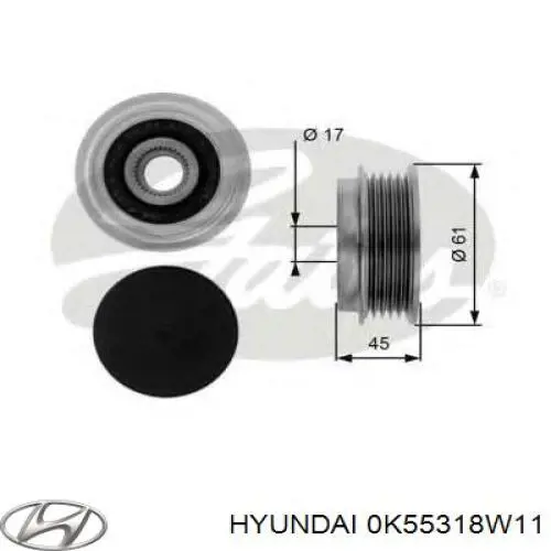 Шків генератора 0K55318W11 Hyundai/Kia