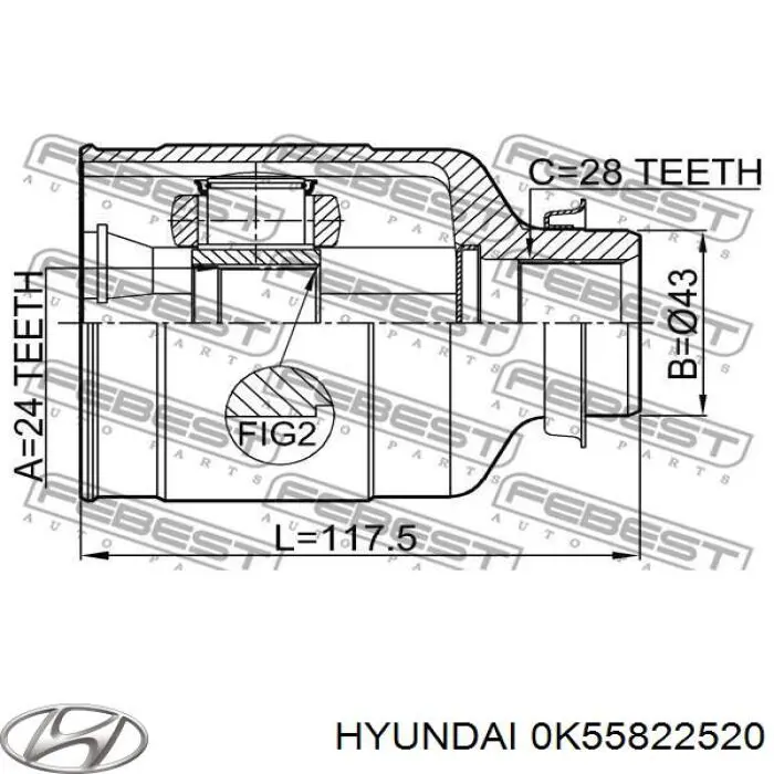 ШРУС внутрішній, передній, правий 0K55822520 Hyundai/Kia