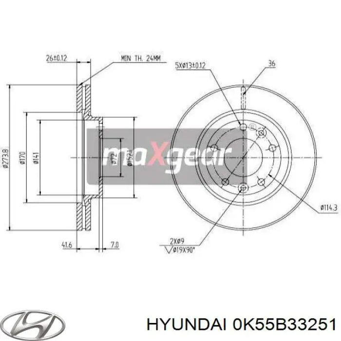 Диск переднього гальма Hyundai/Kia 0K55B33251 ціна, від 37.54 USD