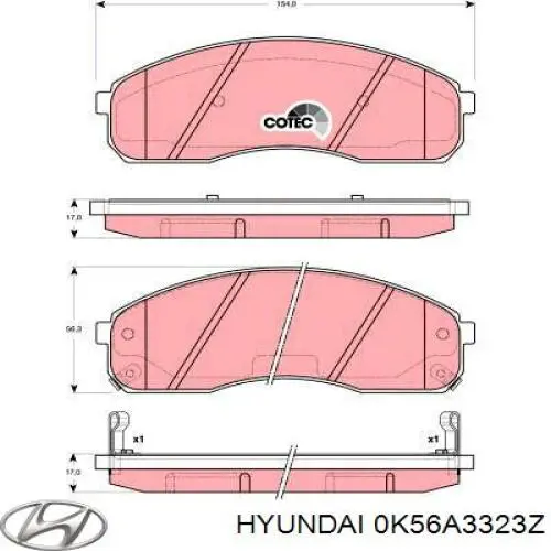 Передні тормозні колодки 0K56A3323Z Hyundai/Kia