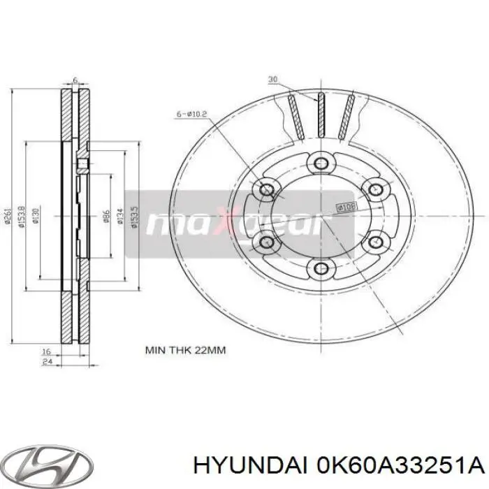 Диск переднього гальма Hyundai/Kia 0K60A33251A ціна, від 32.68 USD