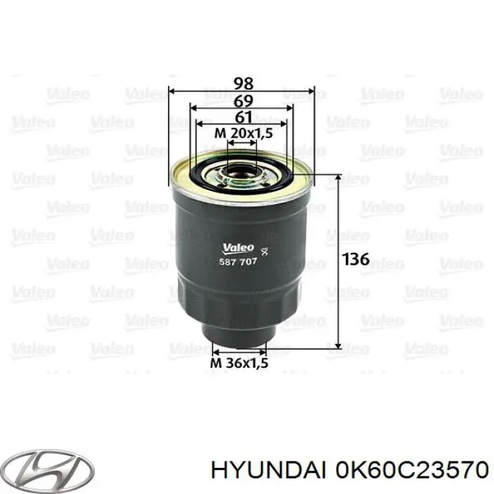 Паливний фільтр 0K60C23570 Hyundai/Kia