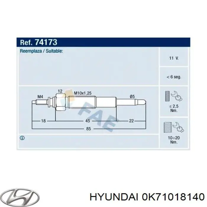 0K71018140 Hyundai/Kia Свічки розжарювання