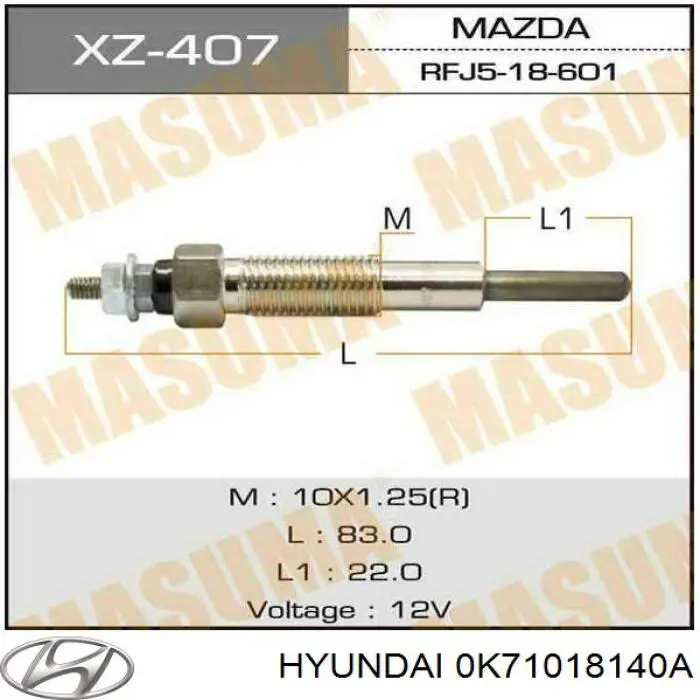 Свічка накалу 0K71018140A Hyundai/Kia